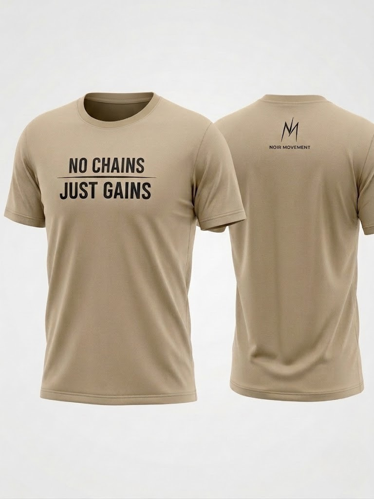 Noir Movement | No Chains Just Gains™ Sand Signature Tee