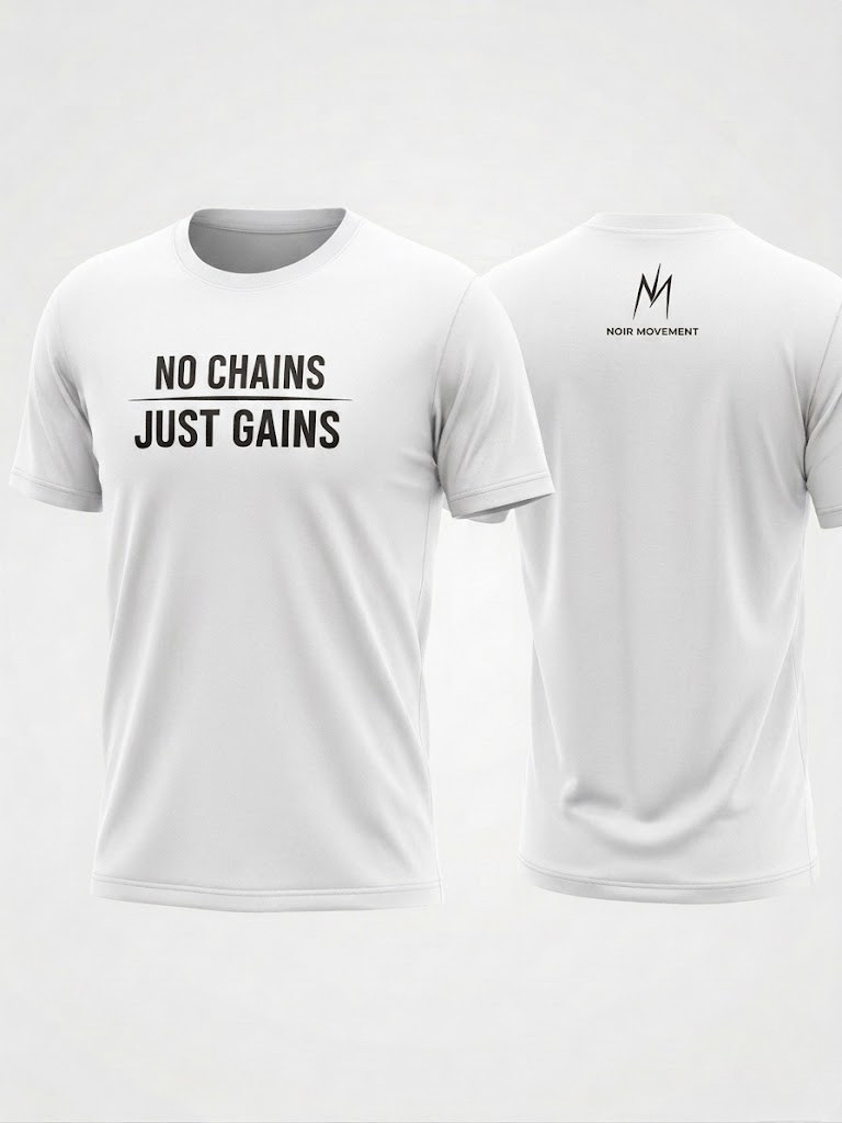 Noir Movement | No Chains Just Gains™ White Signature Tee